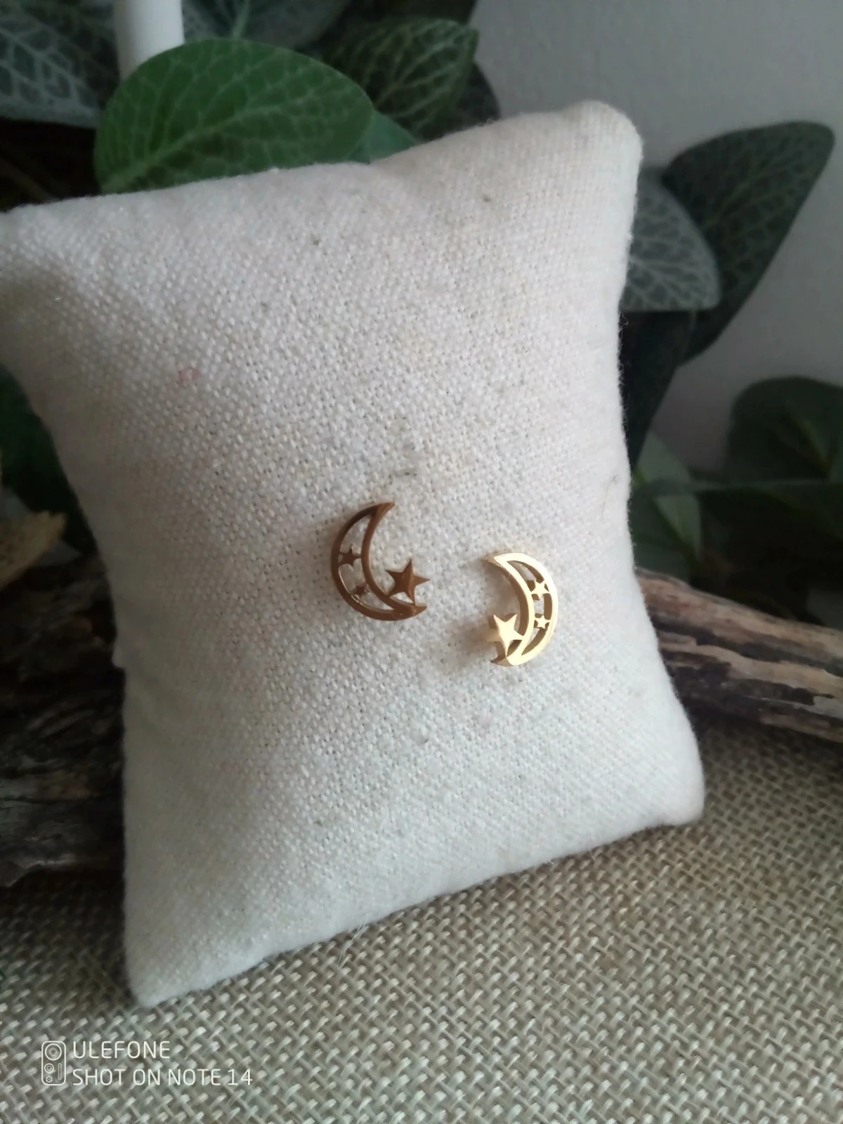 Boucles d'oreilles lunes étoiles acier inoxydable doré